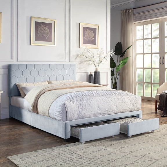 Harper 2-Drawer Fabric Platform Bed, Full, Light Gray