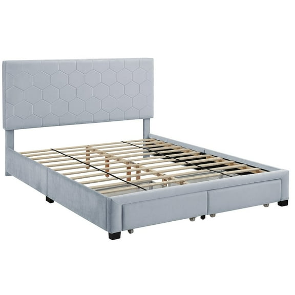 Furniture of America Harper Fabric Bed with 2-Drawer in Light Gray