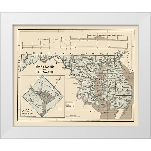 Harper 31x26 White Modern Wood Framed Museum Art Print Titled - Maryland, Delaware - Harper 1845