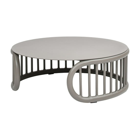 Harper 34.5" Indoor/Outdoor Modern Round Coffee Table, Geige Taupe Aluminum