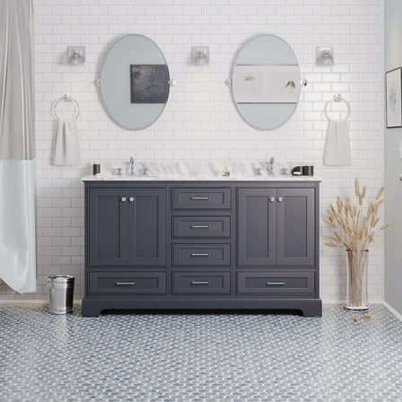 Harper 60" Double Bathroom Vanity with Marine Gray and Carrara Marble Top