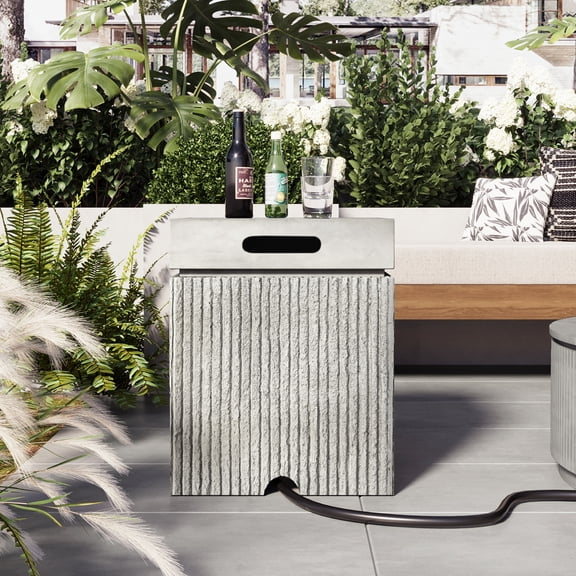 Harper & Bright Designs 15.75''Outdoor Propane Tank Cover Table with Vertical Slats, MGO Propane Holder Hideaway for 20 lb Gas Tank, Square Top Side Table with Handle Slots, Gray