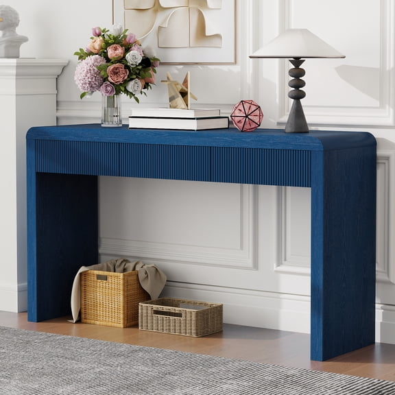 Harper & Bright Designs Fluted Console Table with 3 Drawers, Modern Narrow Entryway Table with Storage for Hallway and Living Room, Navy