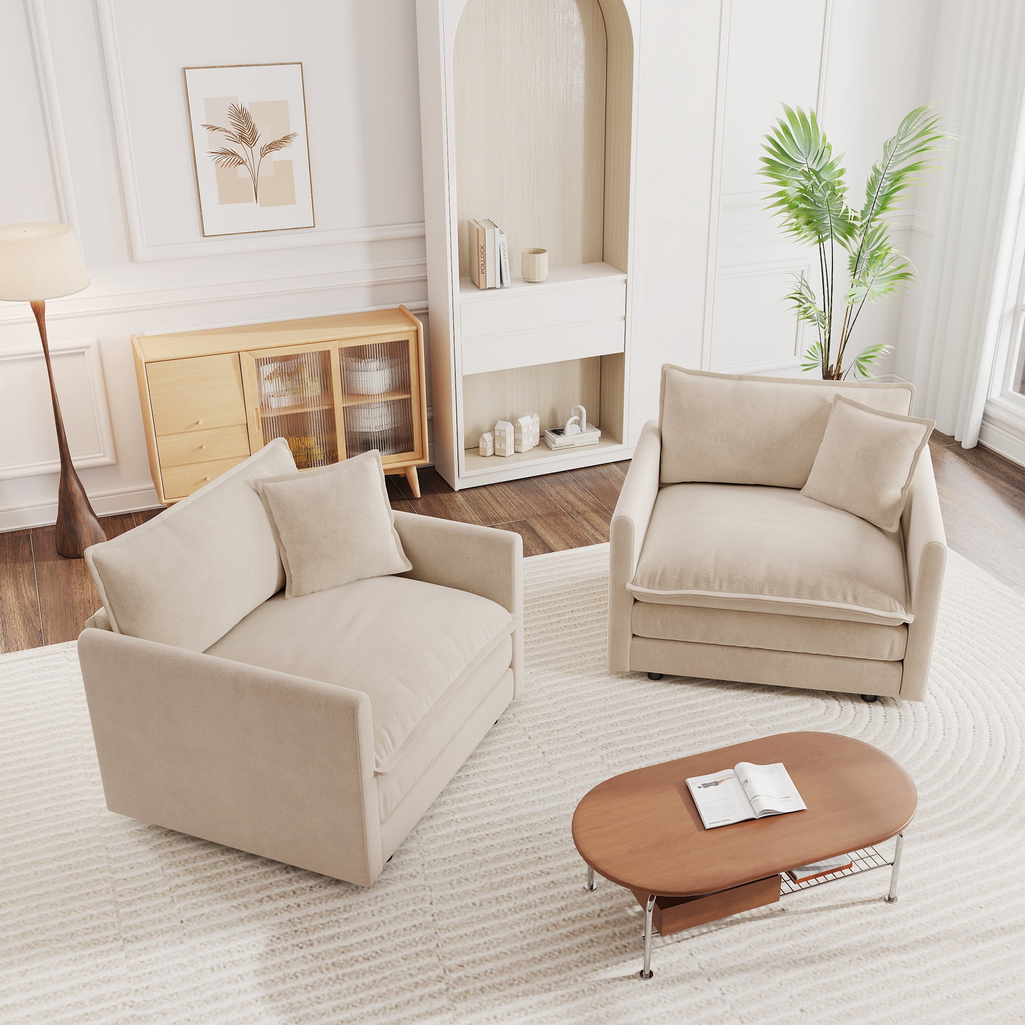 Harper & Bright Designs 2 Pieces Single Sofa, Upholstered Reading Chair ...