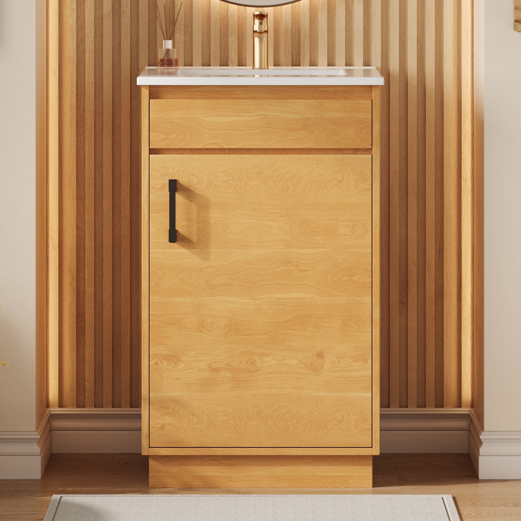 Harper & Bright Designs 20" Farmhouse Bathroom Cabinet with Sink, Freestanding Storage Cabinet with Adjustable Shelf, Single Sink Bathroom Vanity for Small Space, Natural Wood