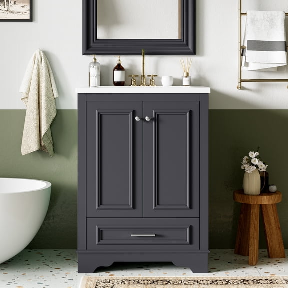 Harper & Bright Designs 24" Small Bathroom Vanity Sink Combo, Bathroom Storage Cabinet with Drawers, Single Sink Bathroom Vanity, Blue Gray