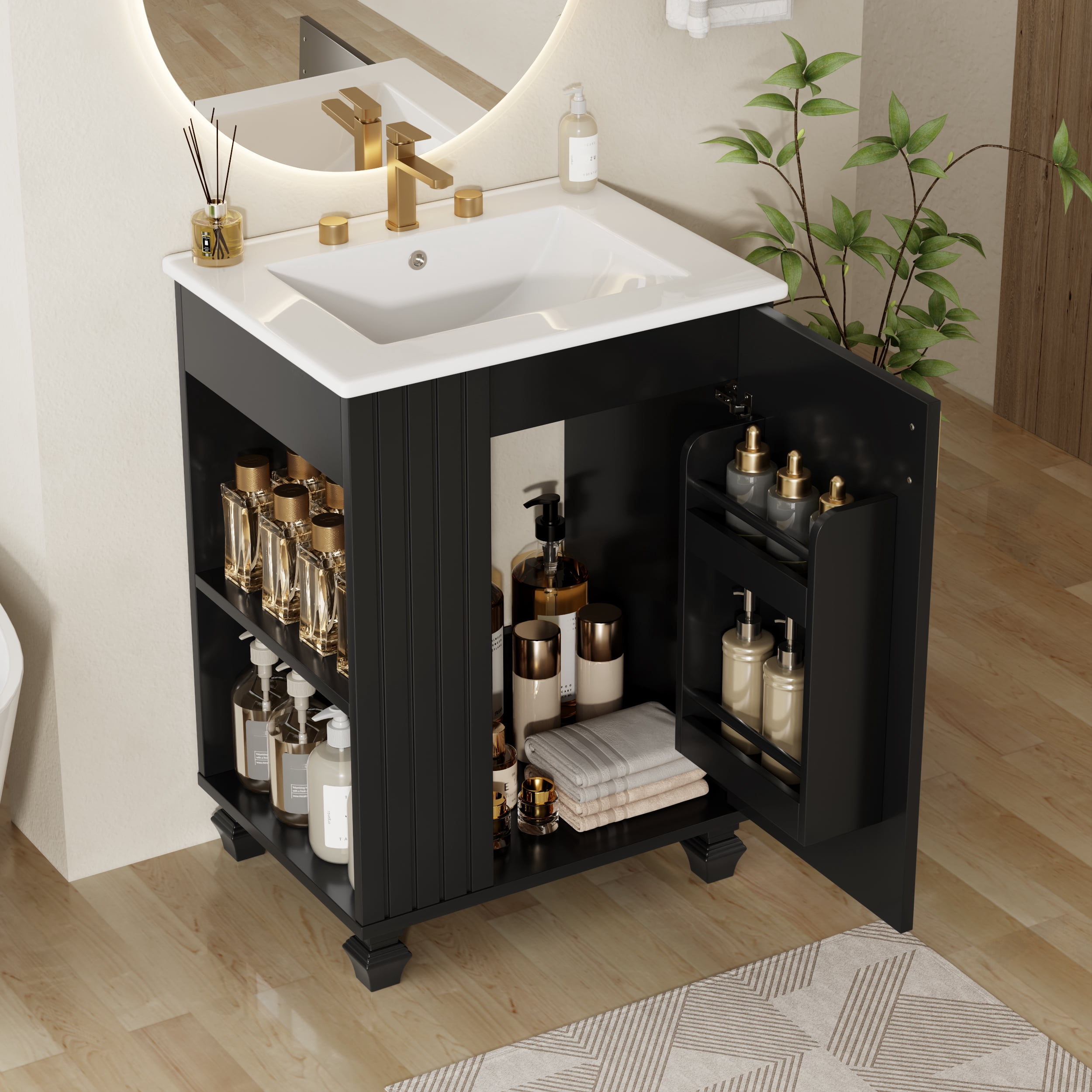 Harper & Bright Designs 24" Small Bathroom Vanity Sink Combo, Bathroom storage Cabinet with Door Shelf, Single Sink Bathroom Vanity for Small Space, Black