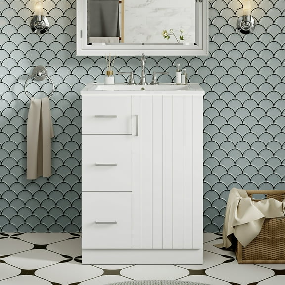 Harper & Bright Designs 24" Small Bathroom Vanity Sink Combo with Storage, Wood Bathroom Cabinet with Drawers and Soft Closing Doors, White