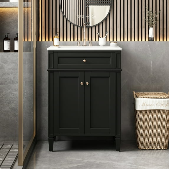 Harper & Bright Designs 24" Small Bathroom Vanity with Sink, Modern Bathroom Cabinet Freestanding with Organizers, Bathroom Storage Cabinet with Drawer for Small Space, Black