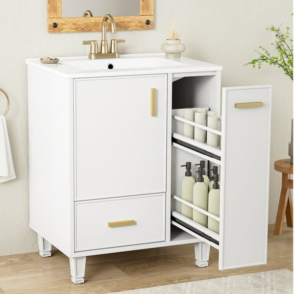 Harper & Bright Designs 24" Small Bathroom Vanity with Sink, Bathroom storage Cabinet with Drawers and Door Shelf, Single Sink Bathroom Vanity, White