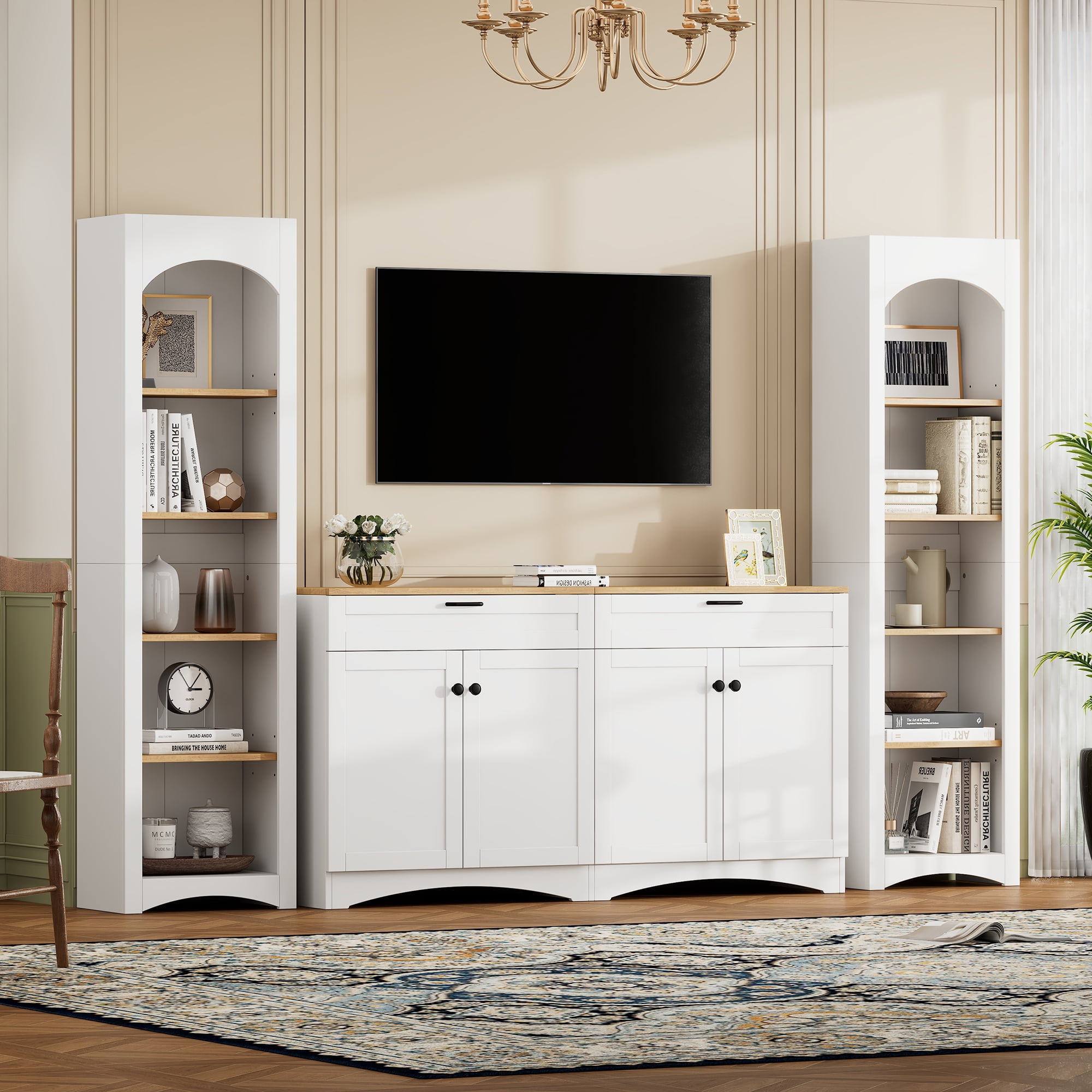 Harper & Bright Designs 3-Piece Wooden TV Stand Set with Bookshelf for ...