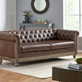 thumbnail image 1 of Harper & Bright Designs 3-Seat Chesterfield Sofa with Rolled Arms, PU Mid-Century Loveseat Sofa with Padded Seat, Button Tufted Sofa with Nailhead Trim, Dark Brown, 1 of 10