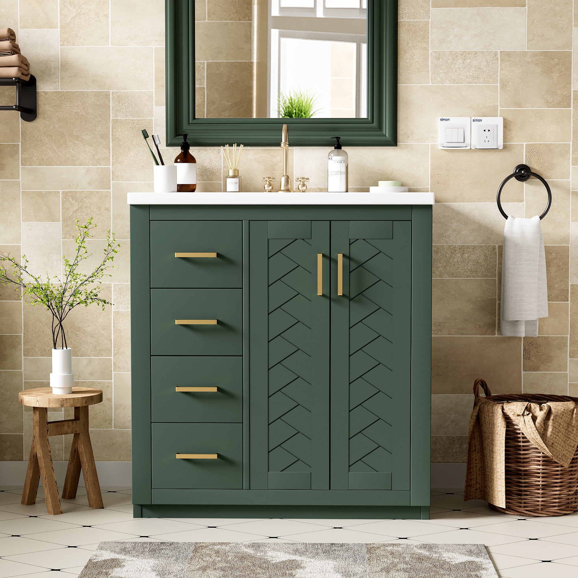 Harper & Bright Designs 30" Bathroom Vanity with Sink, Bathroom Storage Cabinet with Drawers, Single Sink Bathroom Vanity Soft with Closing Doors, Green