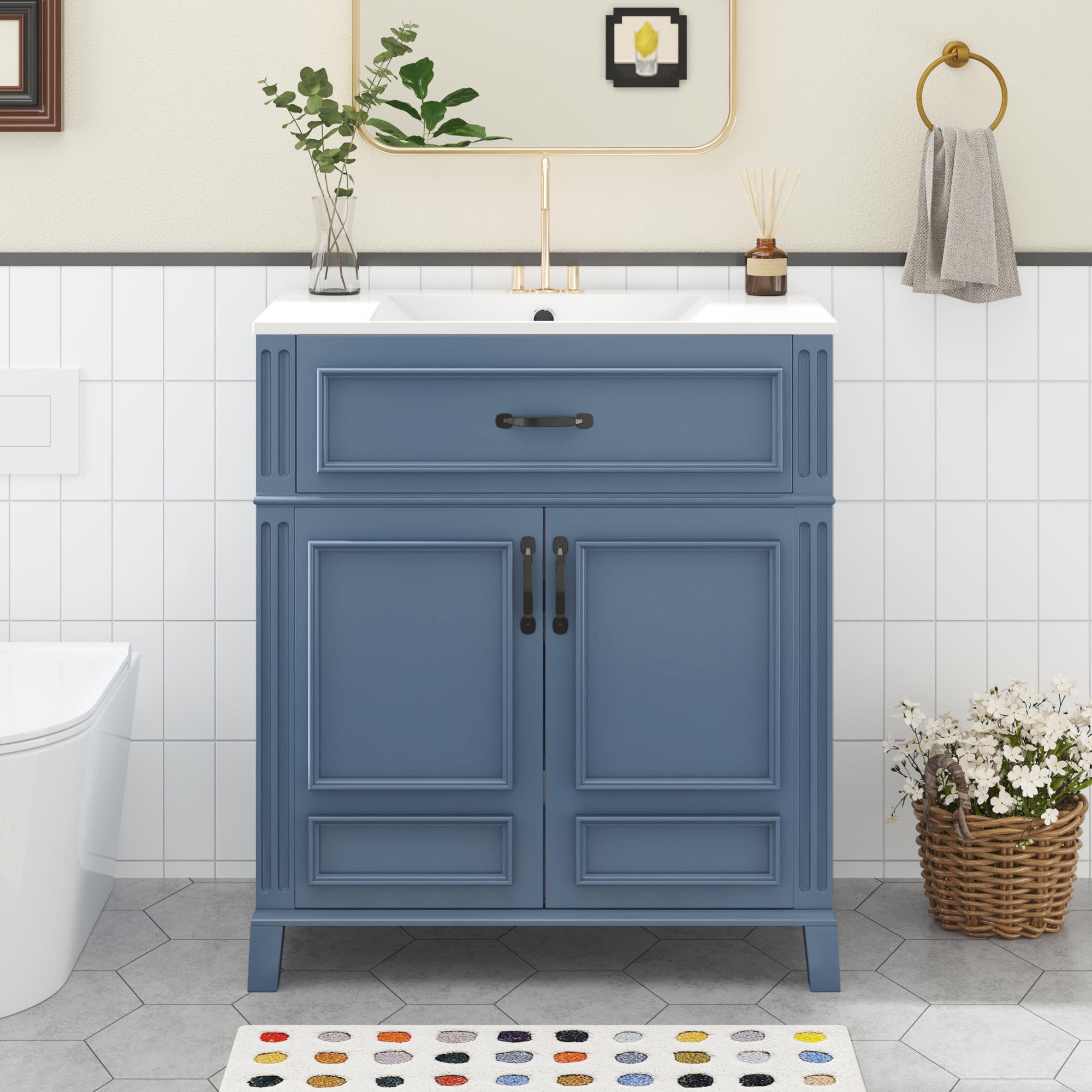 Harper & Bright Designs 30" Bathroom Vanity Sink Combo, Bathroom Storage Cabinet with Drawers, Single Sink Bathroom Vanity with Soft Closing Doors, Blue