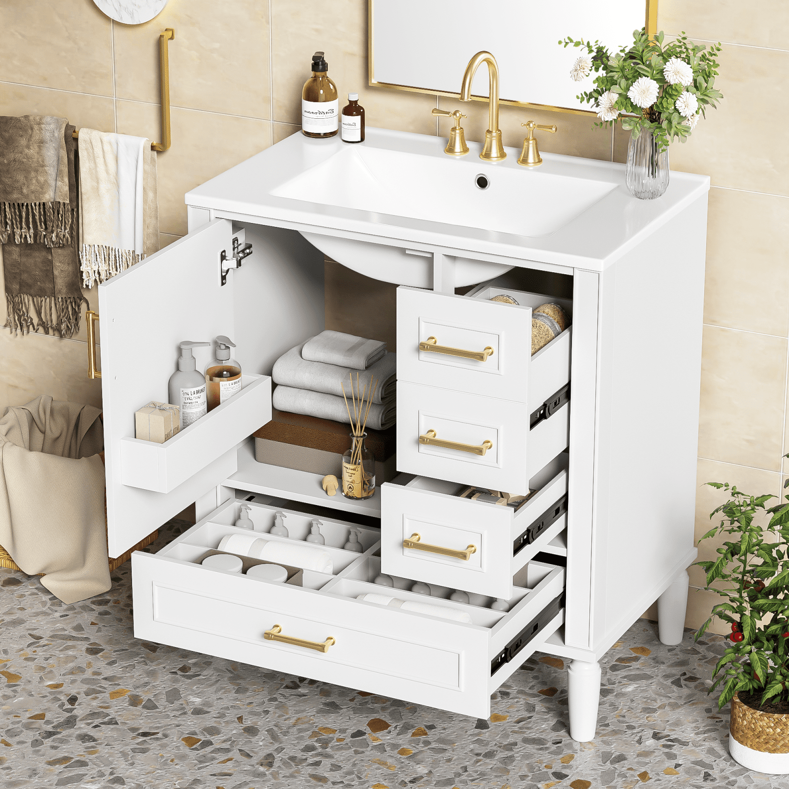 BEBPILOO 30 Bathroom Modern Bathroom Cabinet with Sink Combo Set, Bathroom Storage Cabinet with