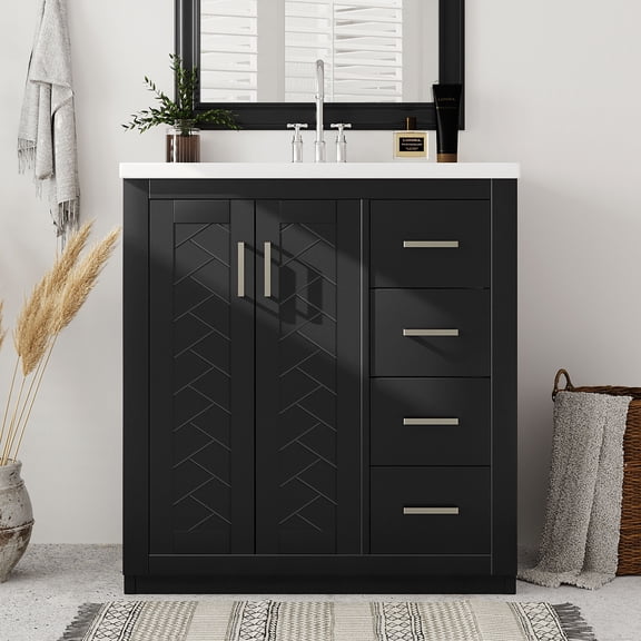 Harper & Bright Designs 30" Bathroom Vanity with Sink, Bathroom Floor Cabinet with Drawers and Soft Closing Doors, Single Sink Bathroom Vanity, Black