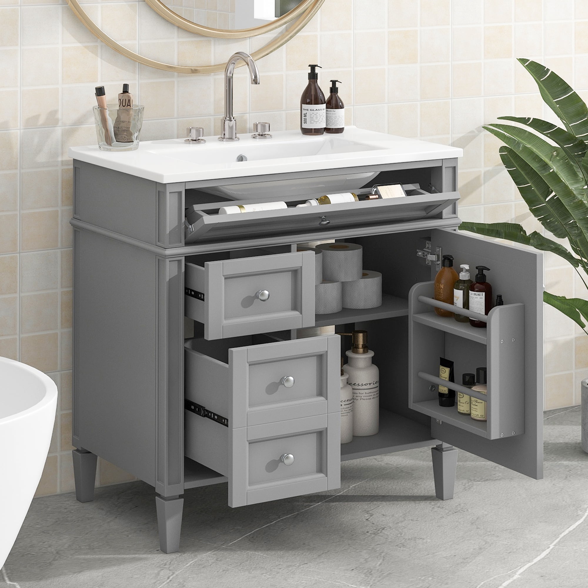 Harper & Bright Designs 30" Bathroom Vanity with Sink, Bathroom Storage Cabinet with Drawers, Single Sink Bathroom Vanity, Grey