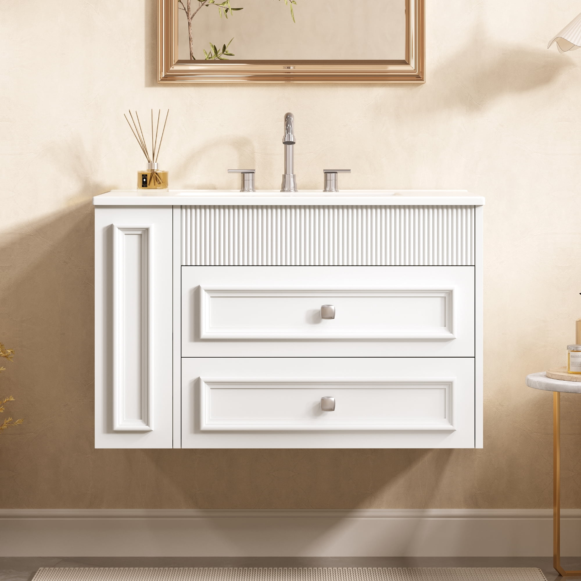 Harper & Bright Designs 30" Wall Bathroom Cabinet with Sink, Freestanding Storage Cabinet with 2 Drawers, Single Sink Bathroom Vanity, White