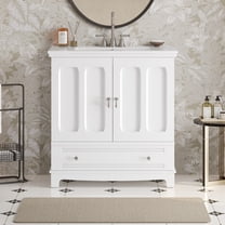 Harper & Bright Designs 30" White Bathroom Vanity Sink Combo, Freestanding Storage Cabinet with Drawer, Bathroom Floor Cabinet with Adjustable Shelf and Solid Wood Feet