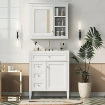 Harper & Bright Designs 30" White Bathroom Vanity with Sink, Bathroom Mirror Cabinet, Bathroom Floor Cabinet with Drawers and Doors