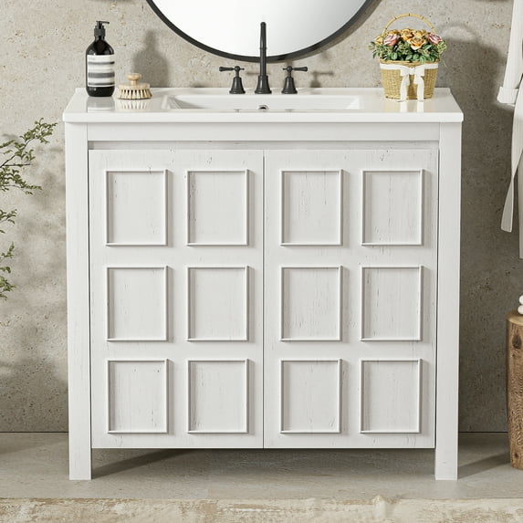Harper & Bright Designs 36 "Bathroom Vanity Sink Combo, Bathroom Floor Cabinet with Storage, White