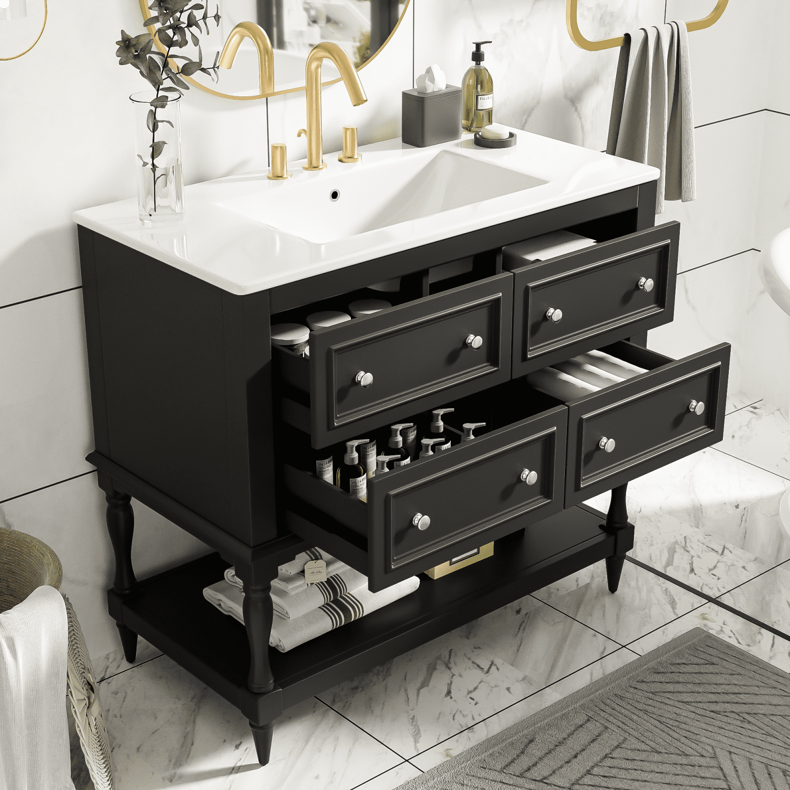 Harper & Bright Designs 36" Bathroom Vanity with Sink, Bathroom Storage Cabinet with Drawers, Single Sink Bathroom Vanity, Black