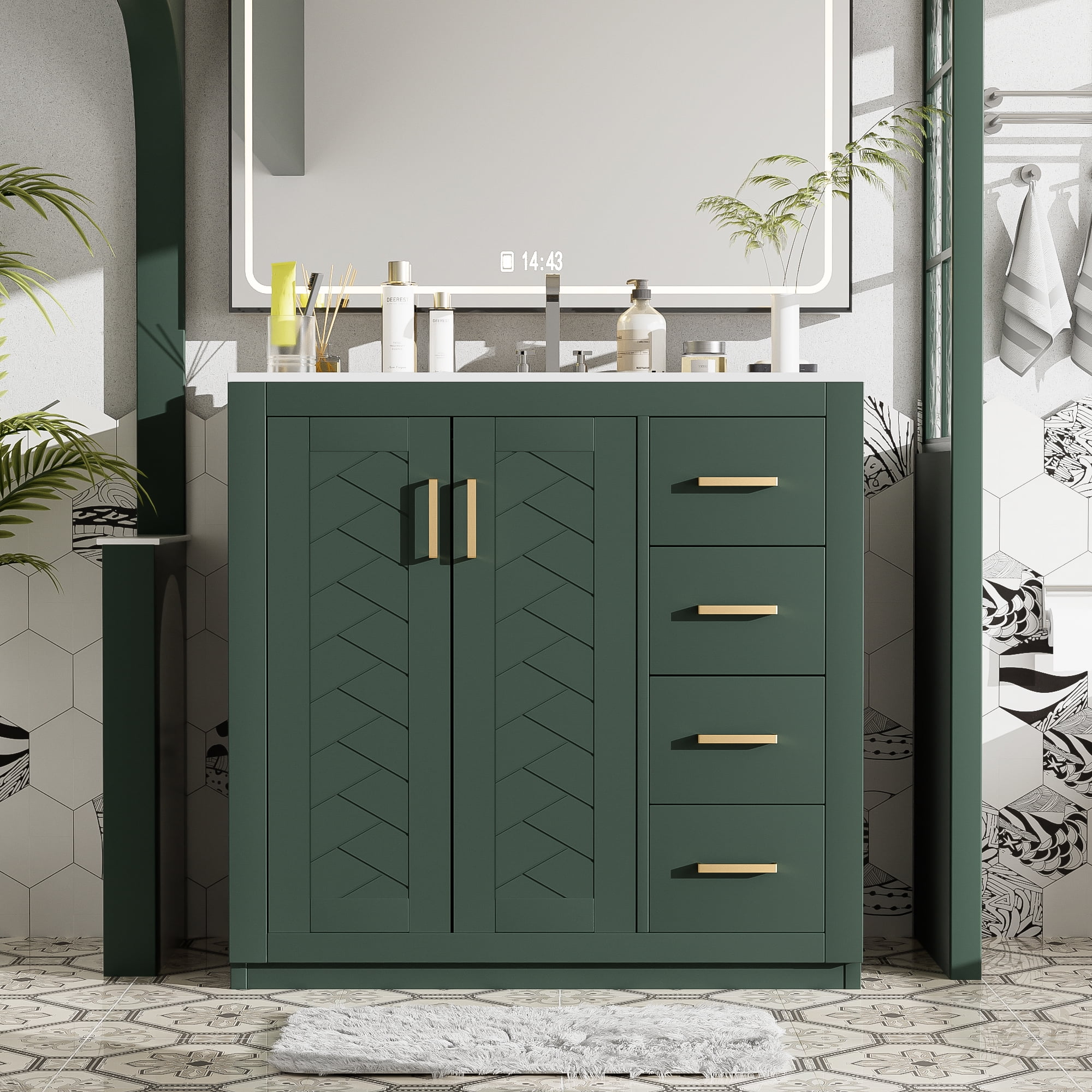 Harper & Bright Designs 36" Bathroom Vanity with Sink, Bathroom storage Cabinet with Drwers and Soft Closing Doors, Green