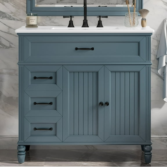 Harper & Bright Designs 36" Blue Bathroom Vanity with Sink, Bathroom Cabinet Freestanding with Drawers, Modern Bathroom Floor Cabinet