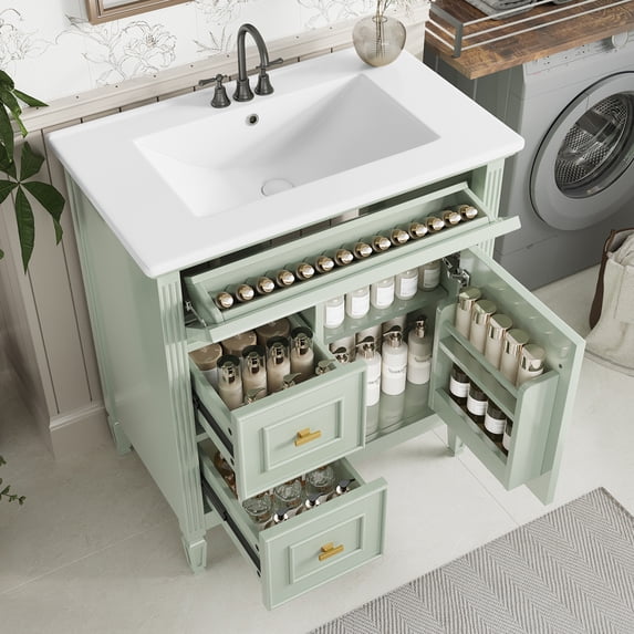 Harper & Bright Designs 36" Green Bathroom Vanity with Sink, Bathroom Storage Cabinet with Drawers and Adjustable Shelf