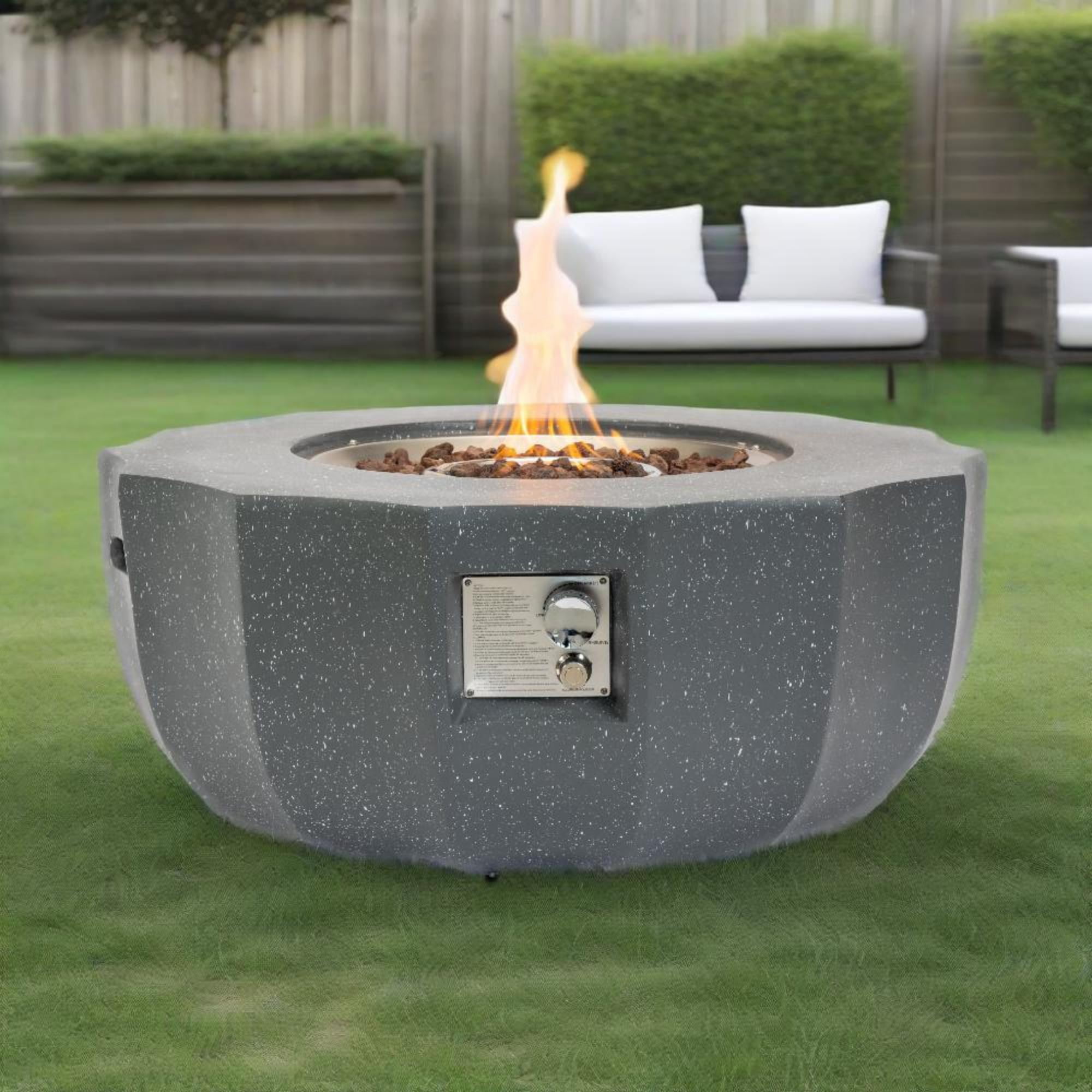Harper & Bright Designs 36" Outdoor MGO Propane Fire Pit, 50000 BTU, Patio Round Gas Fire Pit with Lid and Lava Rocks, Concrete Firepit with Rain Cover for Garden Backyard, Light Gray