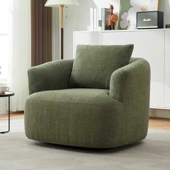 Harper & Bright Designs 360° Swivel Accent Chair, Barrel Chair Swivel Upholstered Sofa Chair with Cushion for Living Room Office, Green