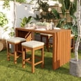 thumbnail image 1 of Harper & Bright Designs 5 Piece Outdoor Bar Set for 4, Patio Acacia Wood Bar Height Table & Four Stools with Cushions, Wood Dining Bar Set for Backyard, Poolside, Balcony, Beige,Natural, 1 of 10