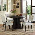 thumbnail image 1 of Harper & Bright Designs 5 Pieces Round Dining Table Set for 4, Retro Kitchen Table and Chairs Set of 4 with Designed Base, Wood Dining Table with 4 Upholstered Chairs for Small Space, Espresso, 1 of 16