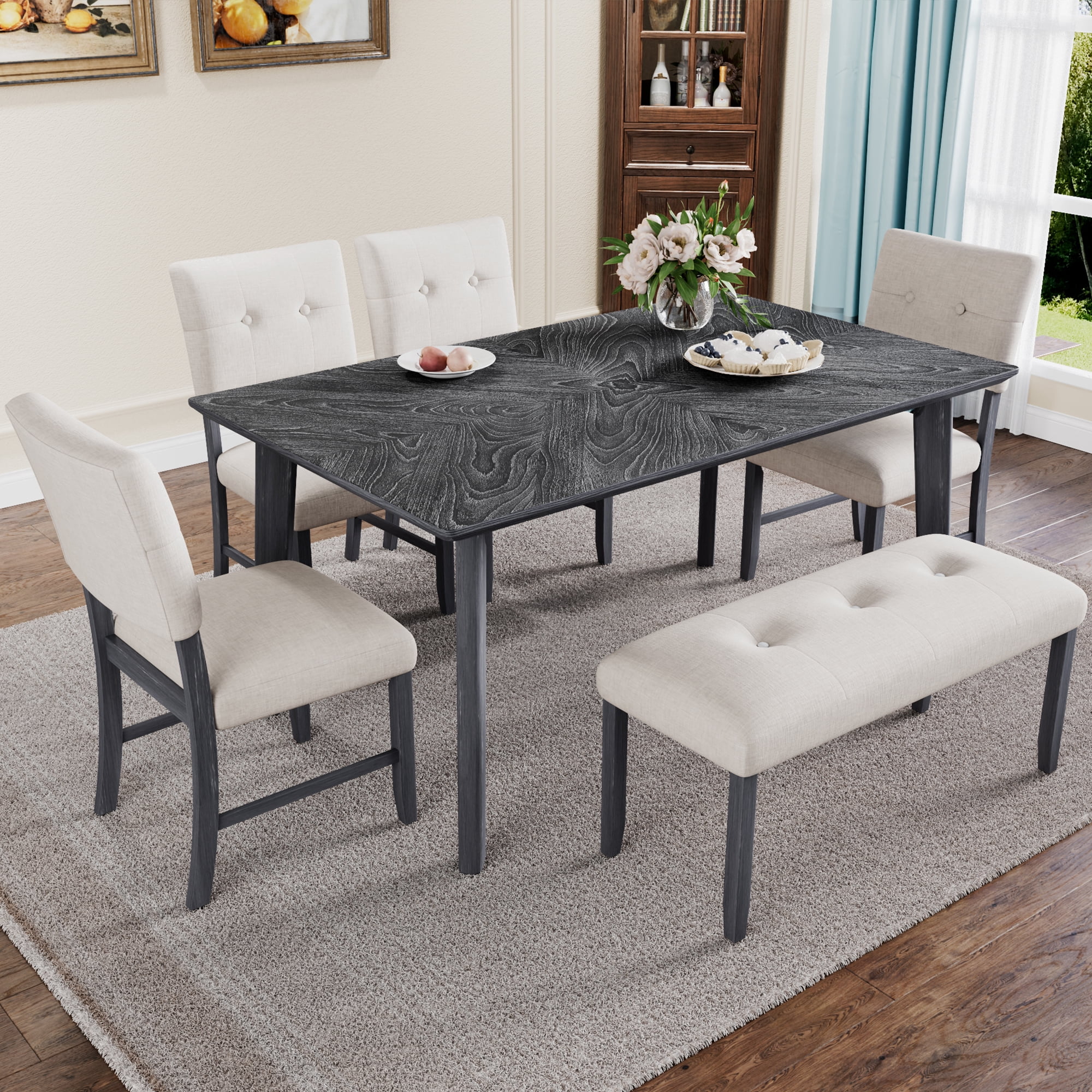 Harper & Bright Designs 6 Pieces Dining Room Table Set, Rustic ...