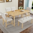 thumbnail image 1 of Harper & Bright Designs 6 Pieces Dining Room Table Set, Rustic Farmhouse Dining Room Rectangle Table with 4 Upholstered Chairs and Bench, Solid Wood Kitchen Dining Table Set for 6, Natural Wood Wash, 1 of 20