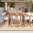 thumbnail image 1 of Harper & Bright Designs 6 Pieces Outdoor Bar Set, 2 Patio Acacia Wood Bar Height Table & 4 Stools with Cushions, Wood Dining Bar Set with Cushions for Backyard Garden, Beige,Natural, 1 of 13
