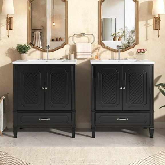 Harper & Bright Designs 60" Bathroom Vanity Sink Combo Set, Bathroom storage Cabinet with Double Sink, Black