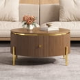 thumbnail image 1 of Harper & Bright Designs Modern Round Coffee Table with 2 large Storage Drawers, Wood Fluted Center Table with Metal Legs, Brown 31.5", 1 of 11