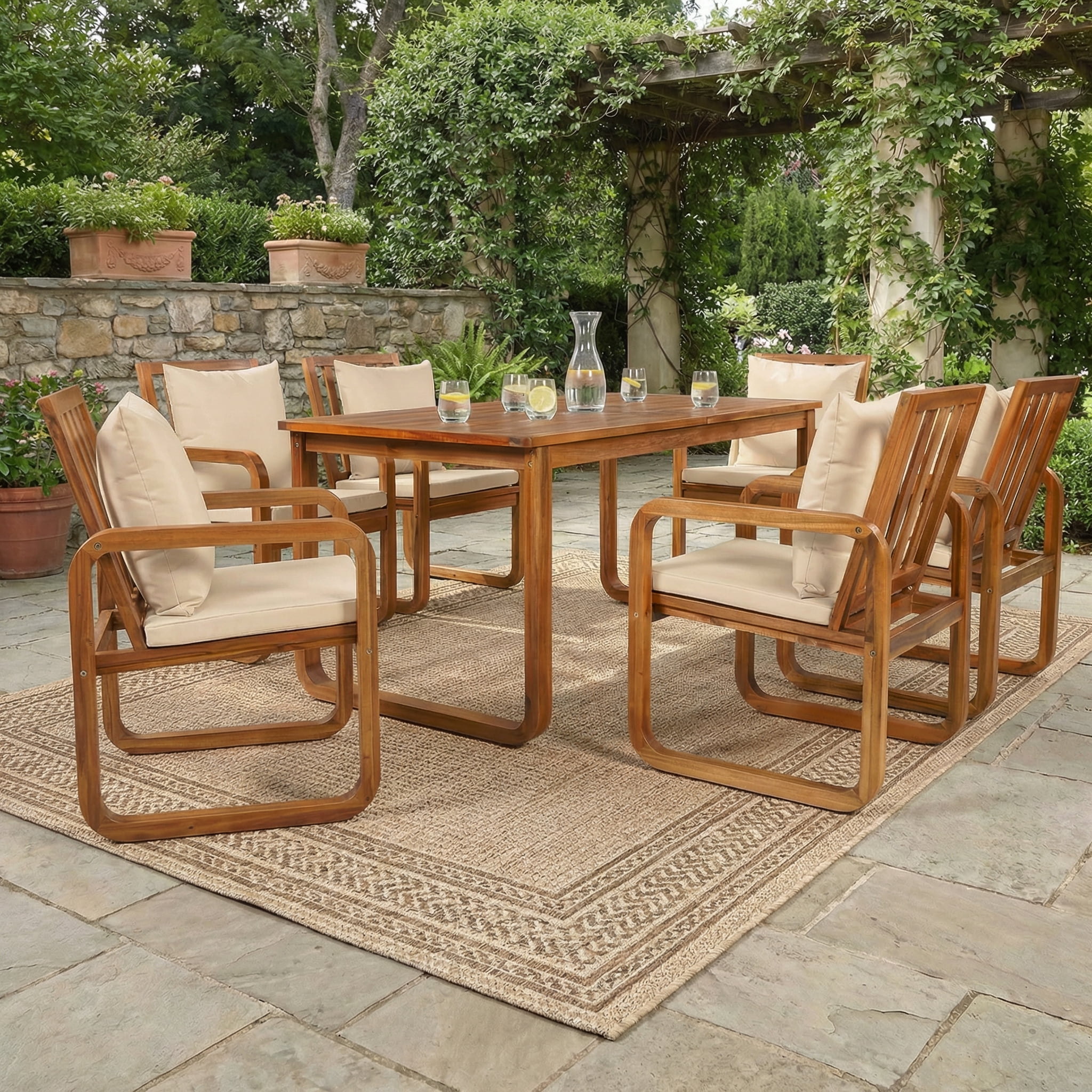 Harper & Bright Designs 7 Pieces Patio Dining Set for 6, Outdoor Acacia Wood Dining Table with Slatted Design and 4 Chairs for Garden, Brown