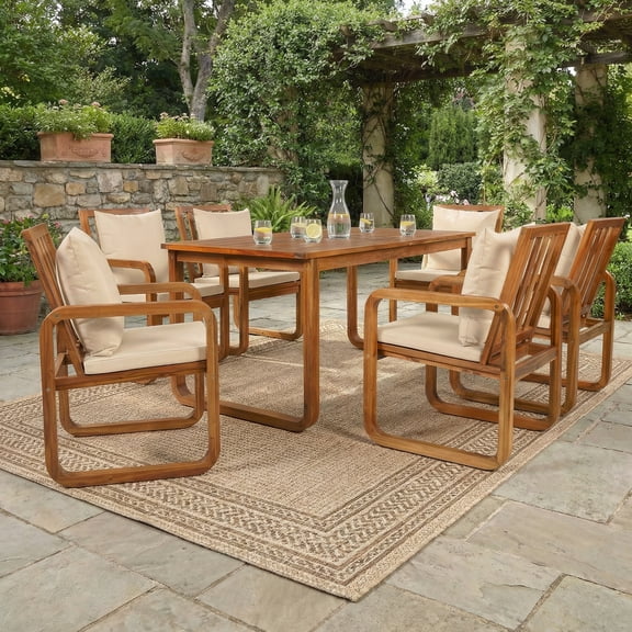 Harper & Bright Designs 7 Pieces Patio Dining Set for 6, Outdoor Acacia Wood Dining Table with Slatted Design and 4 Chairs for Garden, Brown
