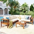 thumbnail image 1 of Harper & Bright Designs Acacia Wood Outdoor Sectional Furniture, Patio Modular Sectional Sofa Set with Ottoman, Garden L-Shaped Conversation Set with Coffee Table, Beige,Teak, 1 of 12