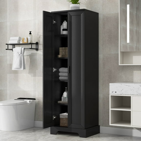 Harper & Bright Designs Bathroom Storage Cabinet with Doors, Modern Freestanding Storage Cabinet with Adjustable Shelves for Bathroom, Black