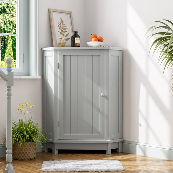 Harper & Bright Designs Bathroom Triangle Cabinet with Doors, Modern Storage Corner Cabinet for Small Space, Gray
