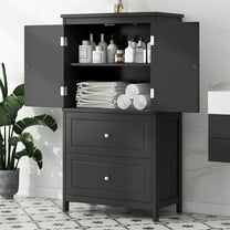 Harper & Bright Designs Black Bathroom Storage Cabinet with Drawers and Doors, Modern Floor Cabinet with Adjustable Shelf for Bathroom