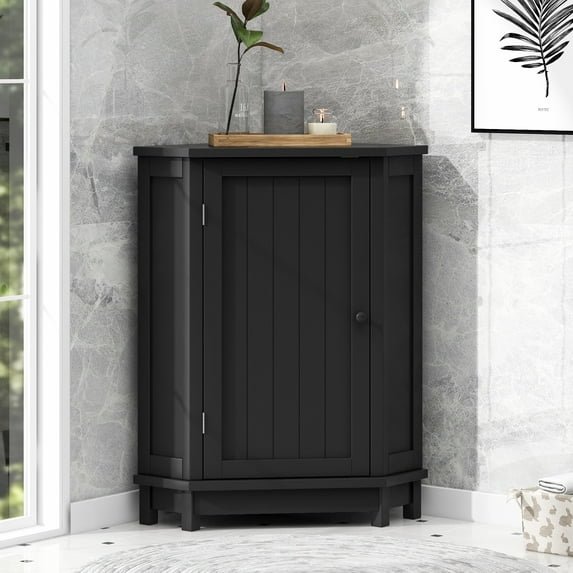 Harper & Bright Designs Black Bathroom Triangle Cabinet with Doors, Modern Storage Corner Cabinet for Small Space