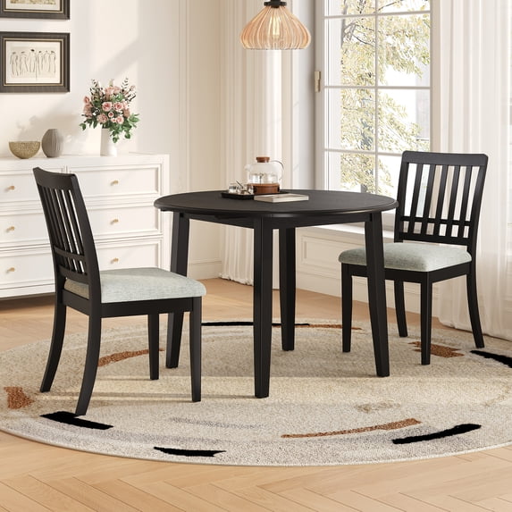 Harper & Bright Designs Breakfast Small Dining Table Set for 2, 3 Pieces Folding Round Table Set with Drop Leaf and 2 Upholstered Chairs for Small Place Kitchen, Black
