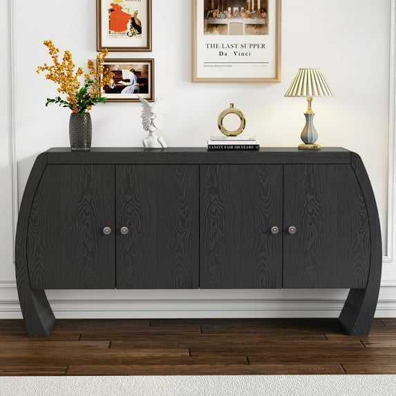 Harper & Bright Designs Buffet Cabinet with Storage, Wood Sideboard Table with Doors and Curved Legs, Black