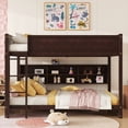 thumbnail image 1 of Harper & Bright Designs Bunk Bed Queen over Queen with Storage Cabinets, Queen Wood Bunk Bed Frame with Charging Station, Guardrails and Ladder, Brown, 1 of 7