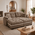 thumbnail image 1 of Harper & Bright Designs Chenille Loveseat Sofa with 2 Ottomans, Cloud Couch Chaise Lounge, 2 Seater Tufted Sectional Sofa with Deep Seat and 4 Pillows for Living Room, Brown, 1 of 12
