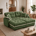 thumbnail image 1 of Harper & Bright Designs Chenille Loveseat Sofa with 2 Ottomans, Cloud Couch Chaise Lounge, 2 Seater Tufted Sectional Sofa with Deep Seat and 4 Pillows for Living Room, Green, 1 of 12